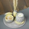 Zestaw dekoracji świeca Vanilla Flame: odcienie szarości i żółtego